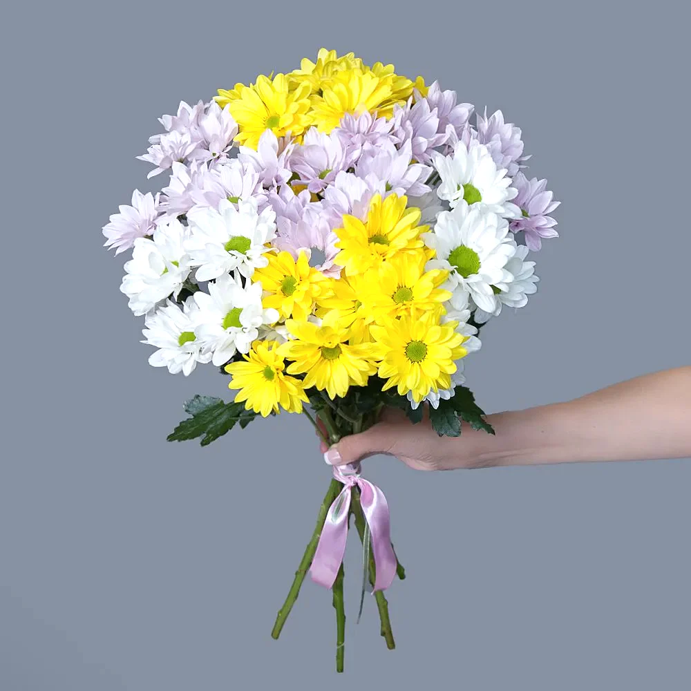 монобукет из 7 кустовых хризантем микс 