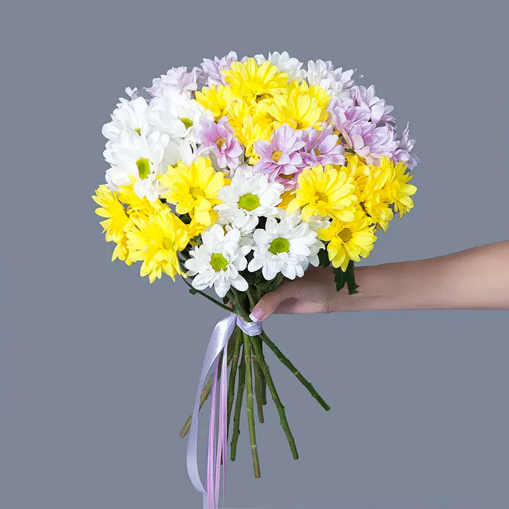 монобукет из 9 кустовых хризантем микс 